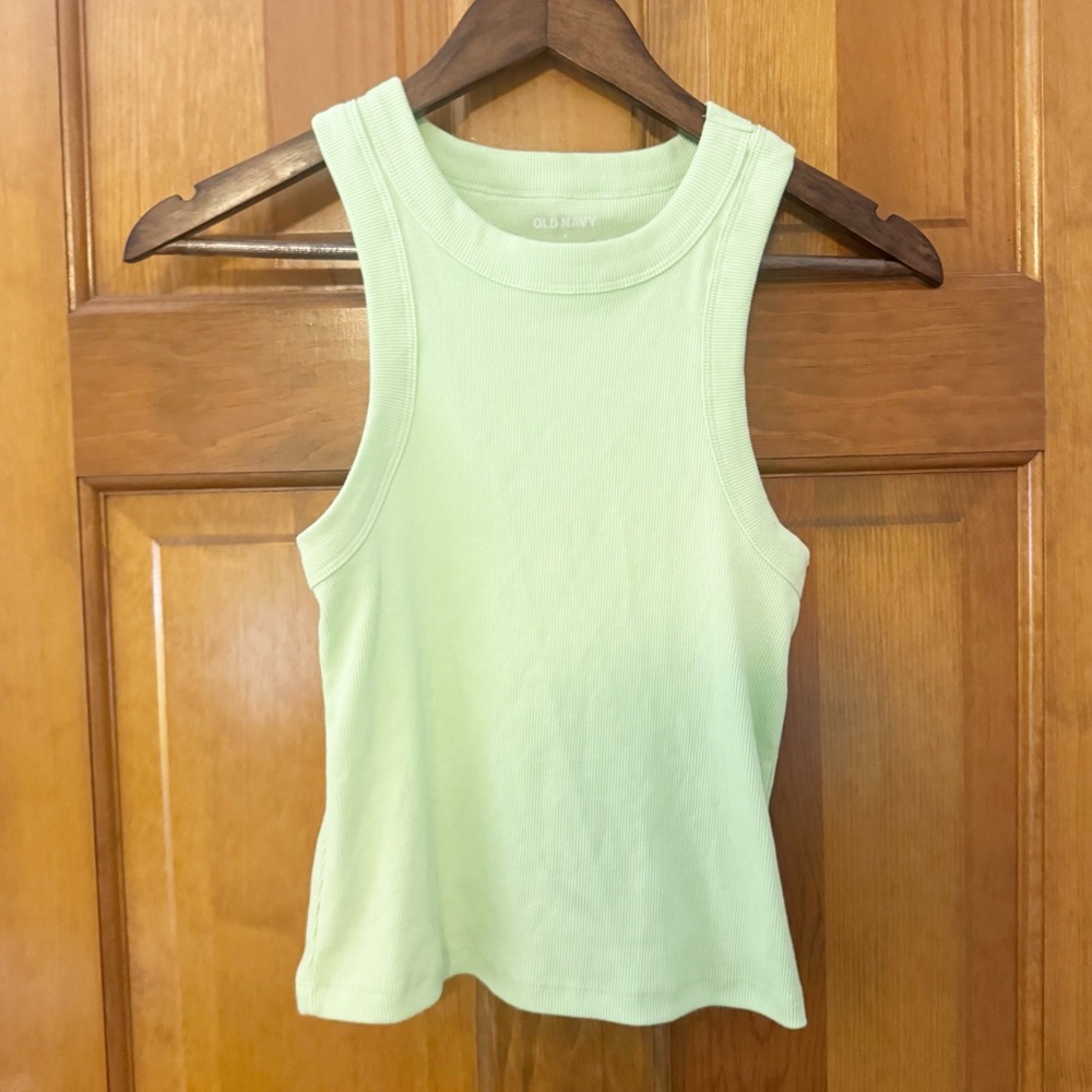 Old Navy Fitted Tank Top Womens Sz Small Neon Green Bright Cotton Blend Rib-Knit